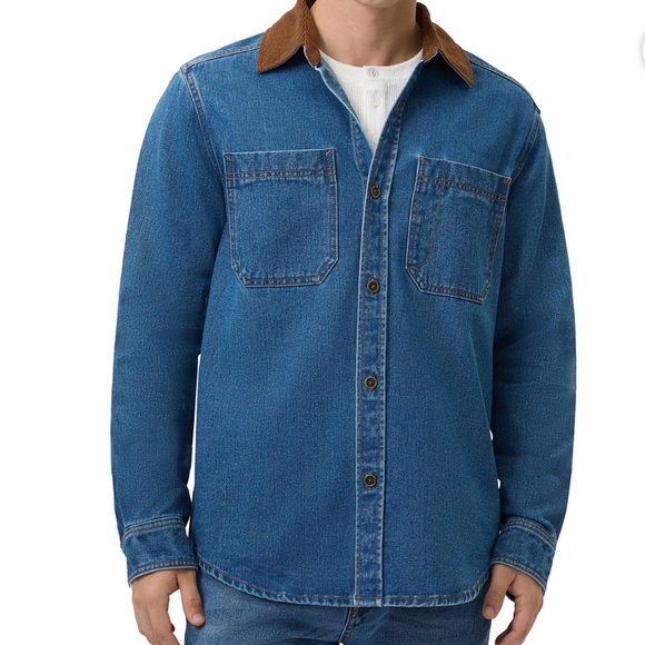 Frye Other - Frye Blue Denim Barn Jacket with Brown Collar